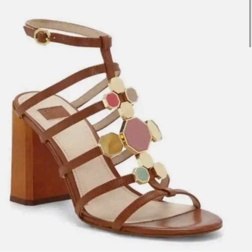 Louise et Cie Lo-Leeba Strappy Faux Leather Sandals with  Wood Block Heel Sz. 7